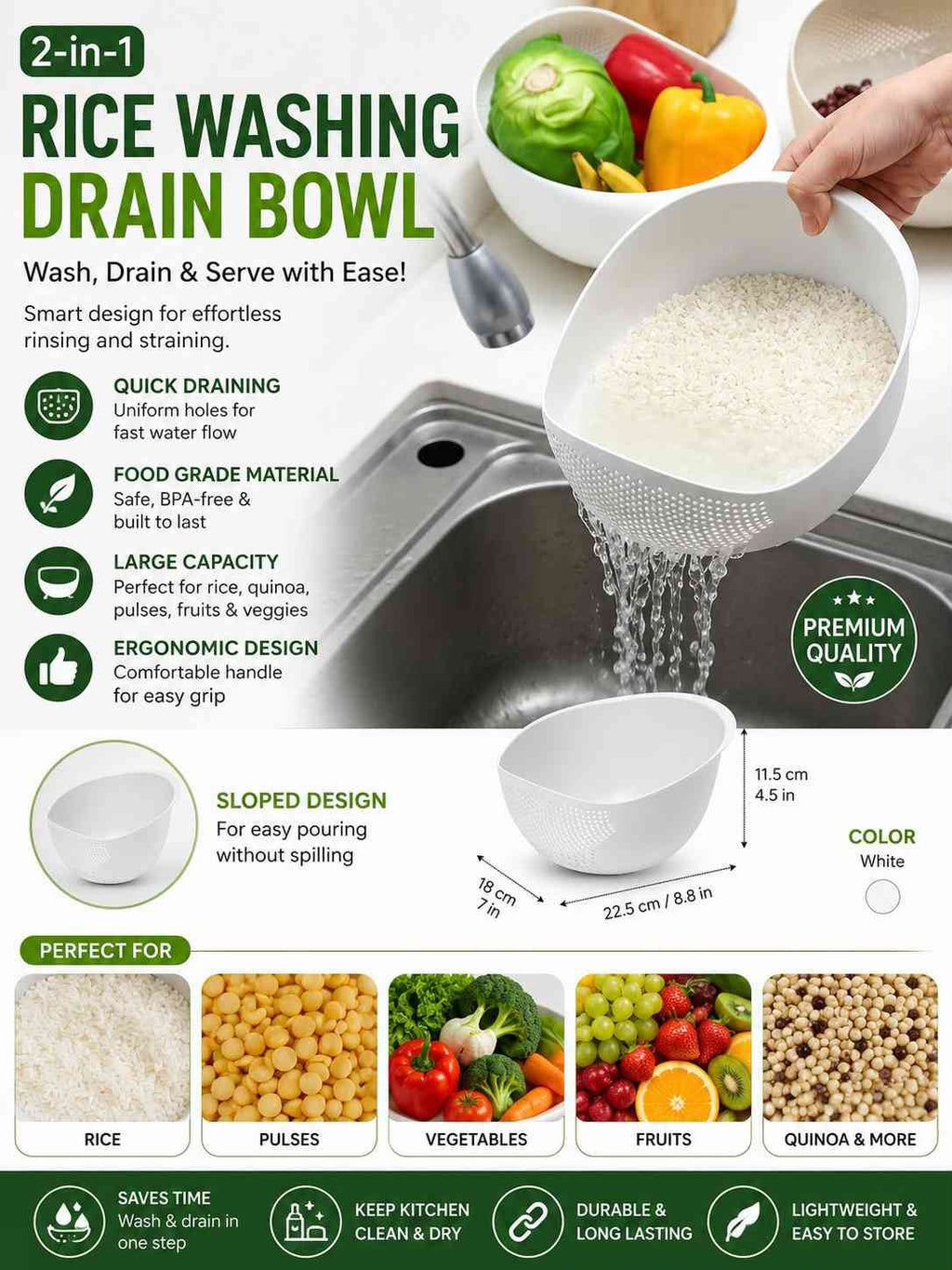 2-in-1 Rice Washing Bowl