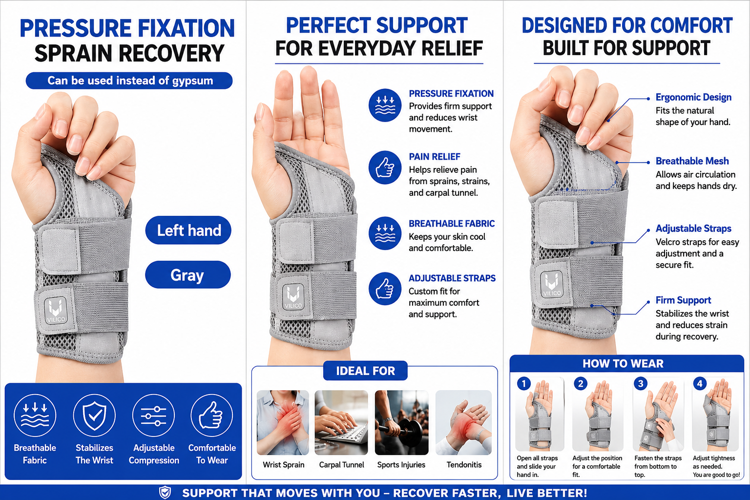 Adjustable Wrist Support Brace with Removable Splint – Carpal Tunnel Wrist Stabilizer