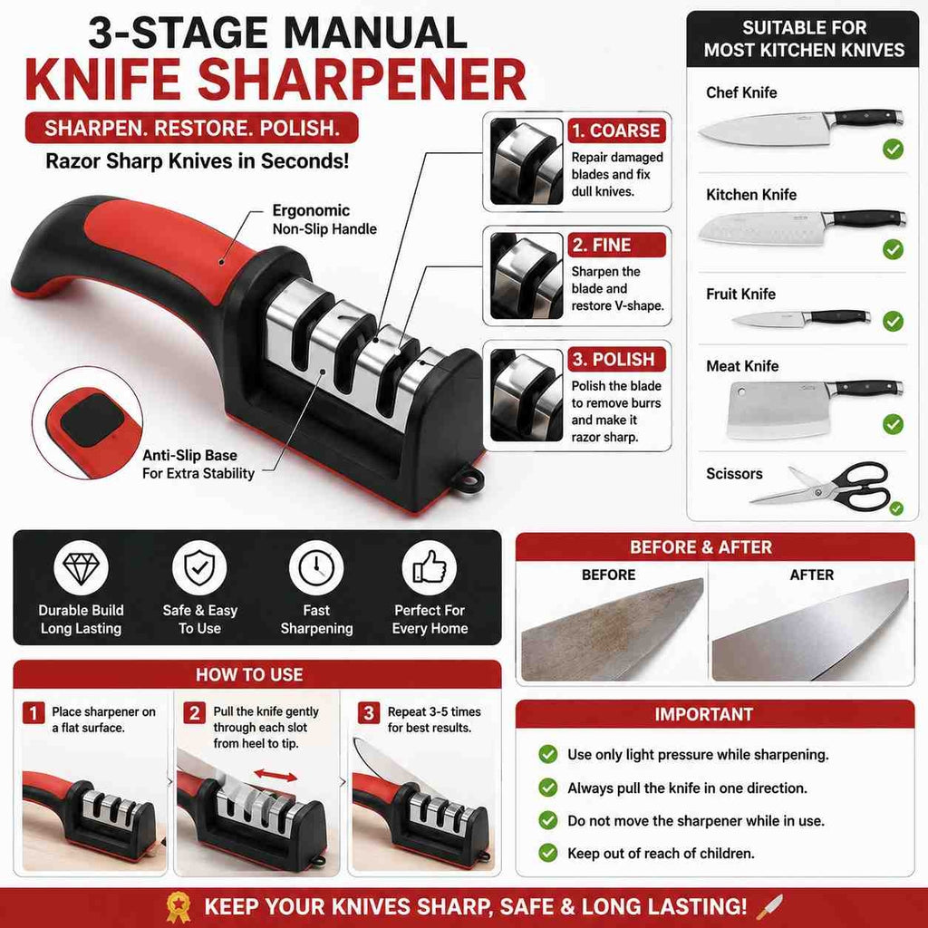 3-Stage Manual Knife Sharpener