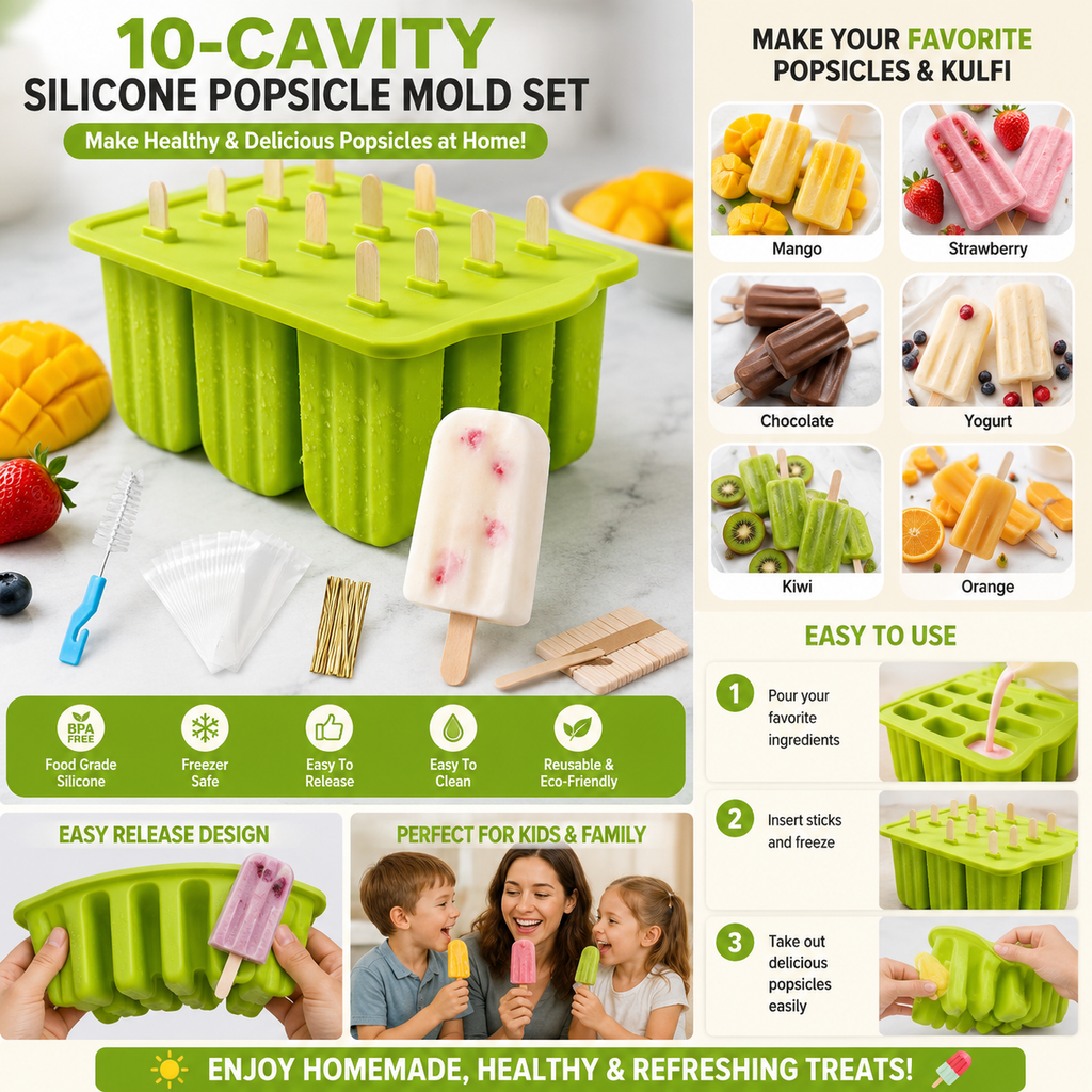 10-Cavity Silicone Popsicle Mold