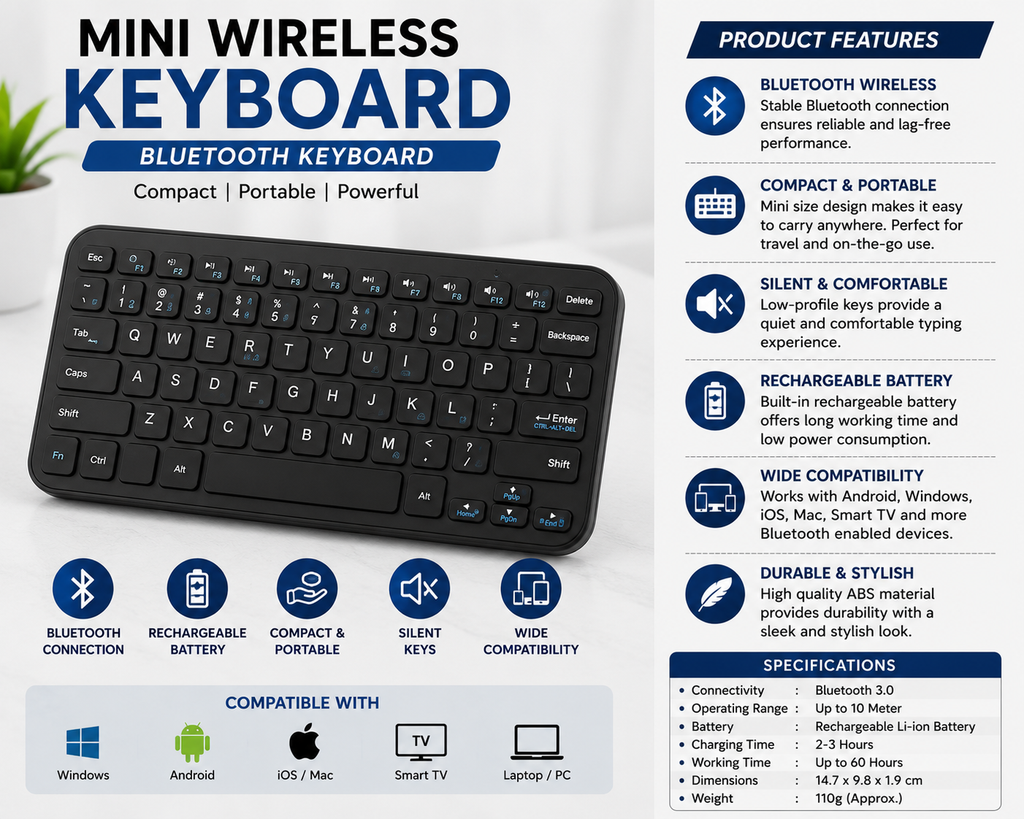 Mini Wireless Bluetooth Keyboard