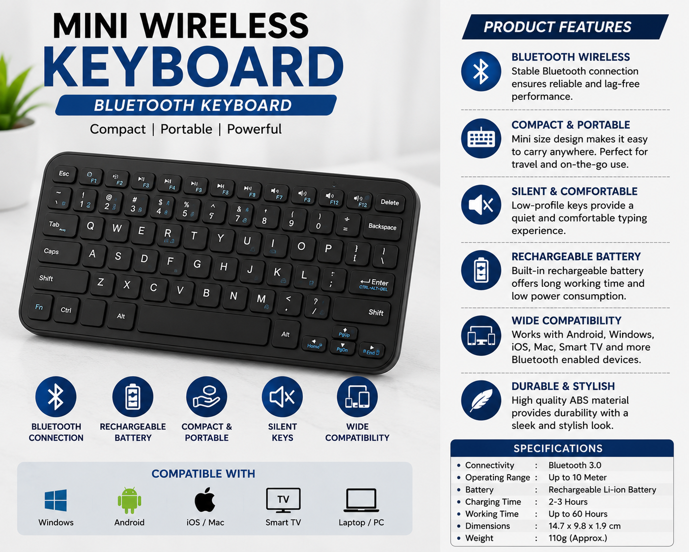 Mini Wireless Bluetooth Keyboard