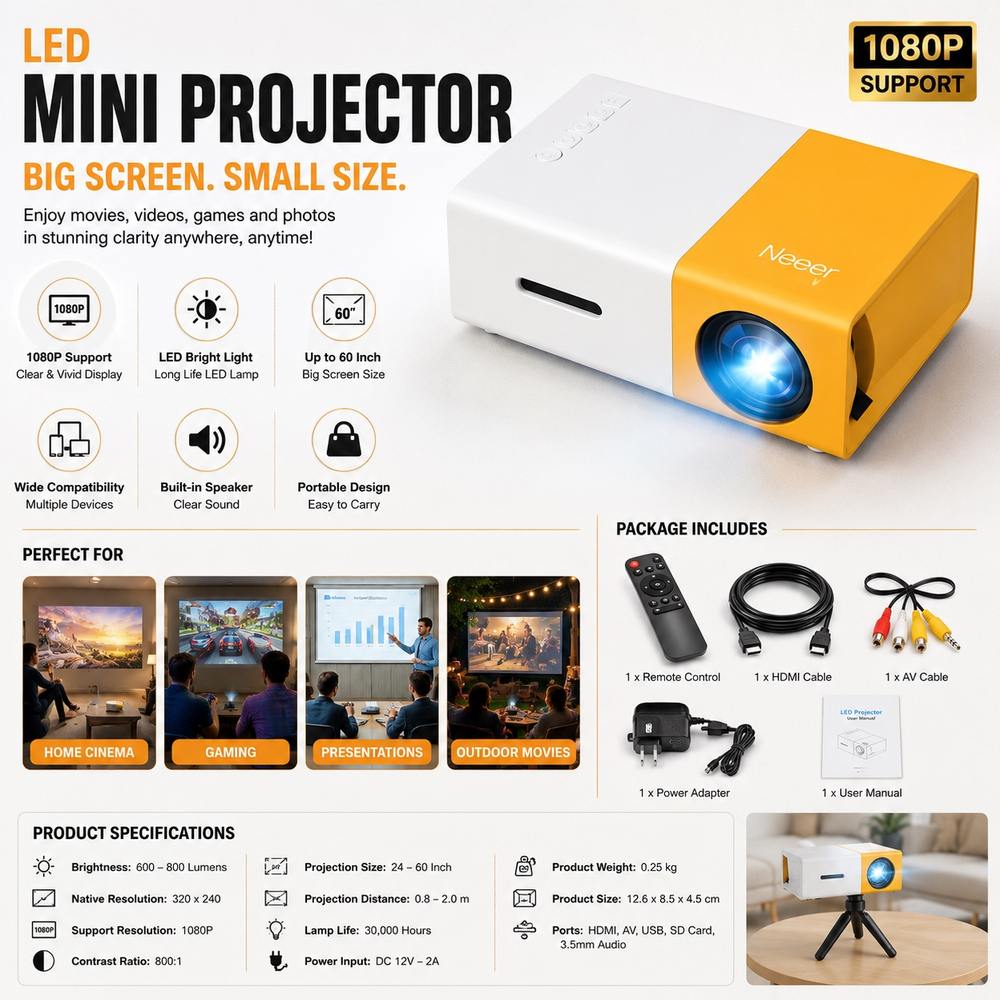 Mini LED Projector 1080P