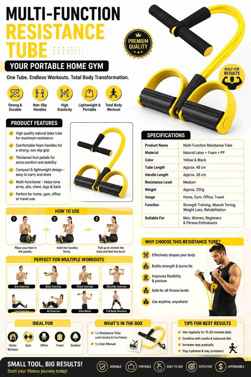 4-Tube Resistance Band with Foot Pedals