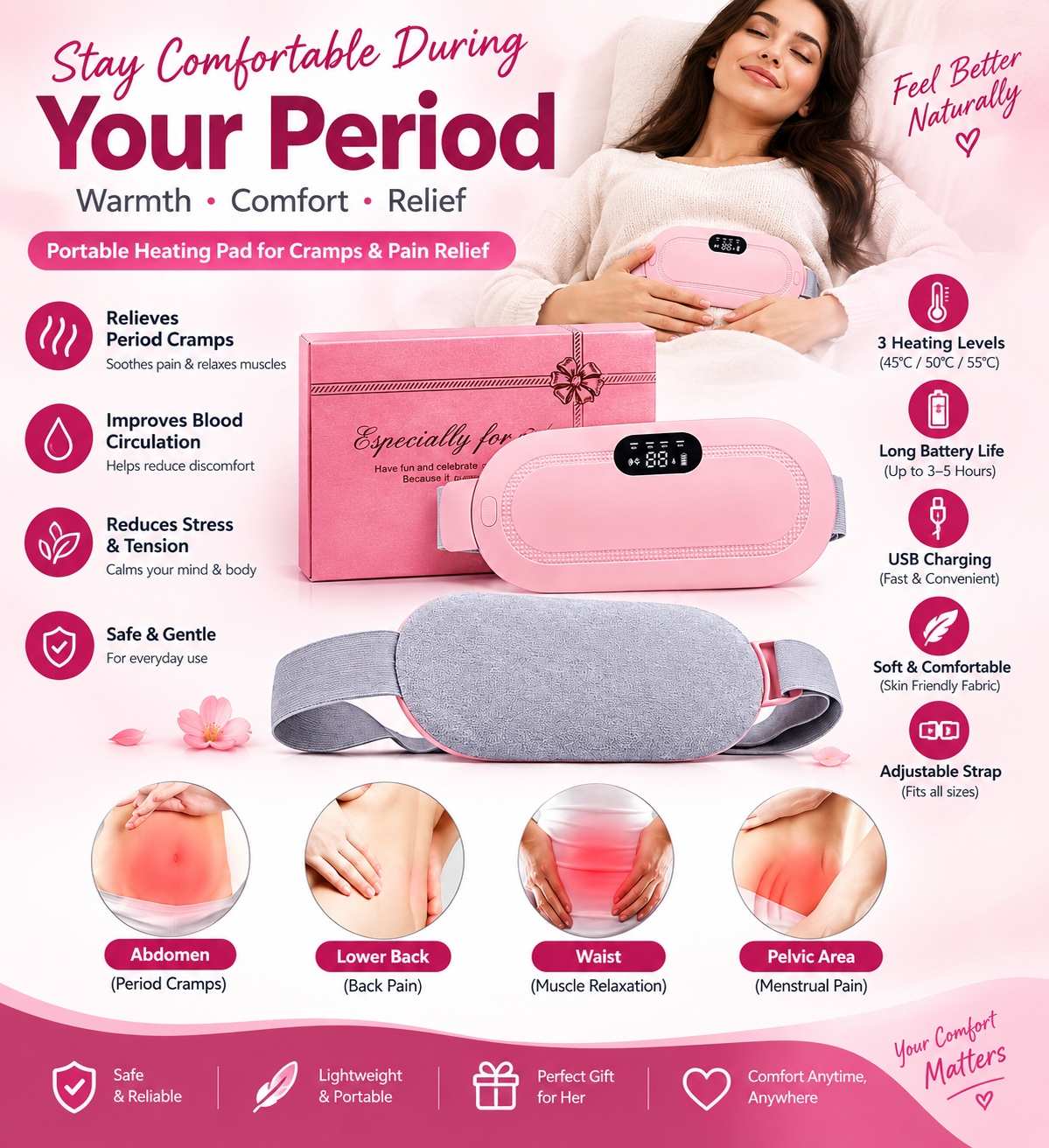 Rechargeable Period Heating Pad for Cramps