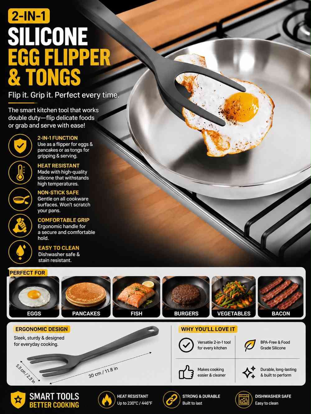 2-in-1 Silicone Egg Flipper & Tongs