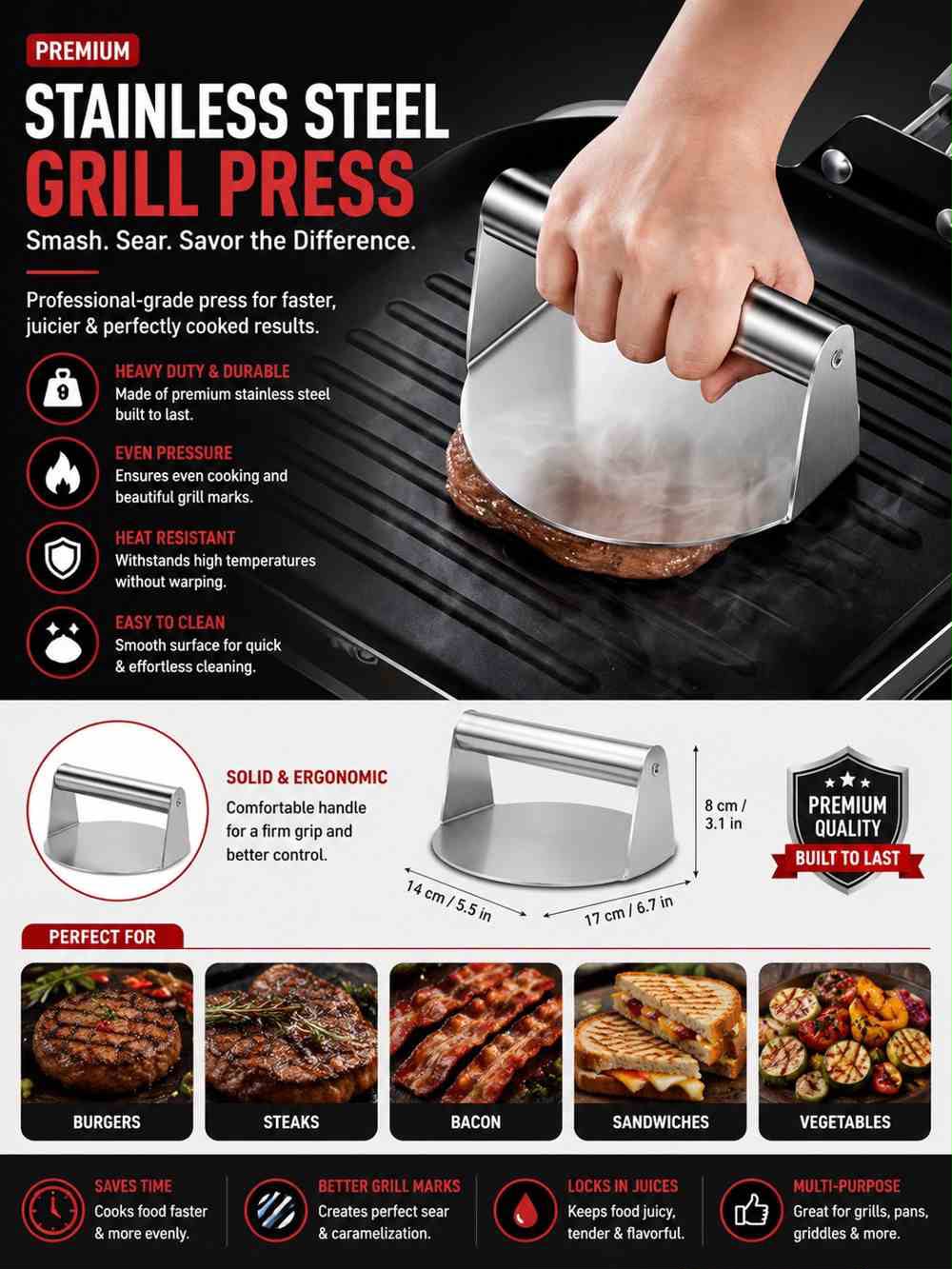 Stainless Steel Burger Smasher