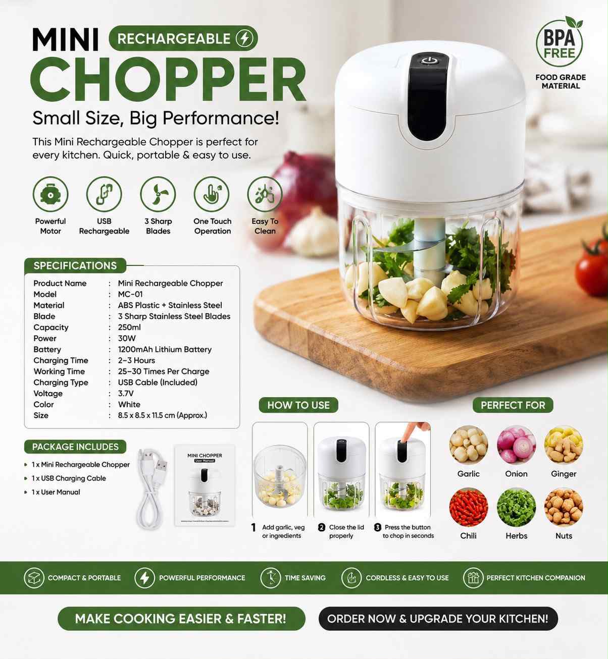 Mini USB Rechargeable Food Chopper