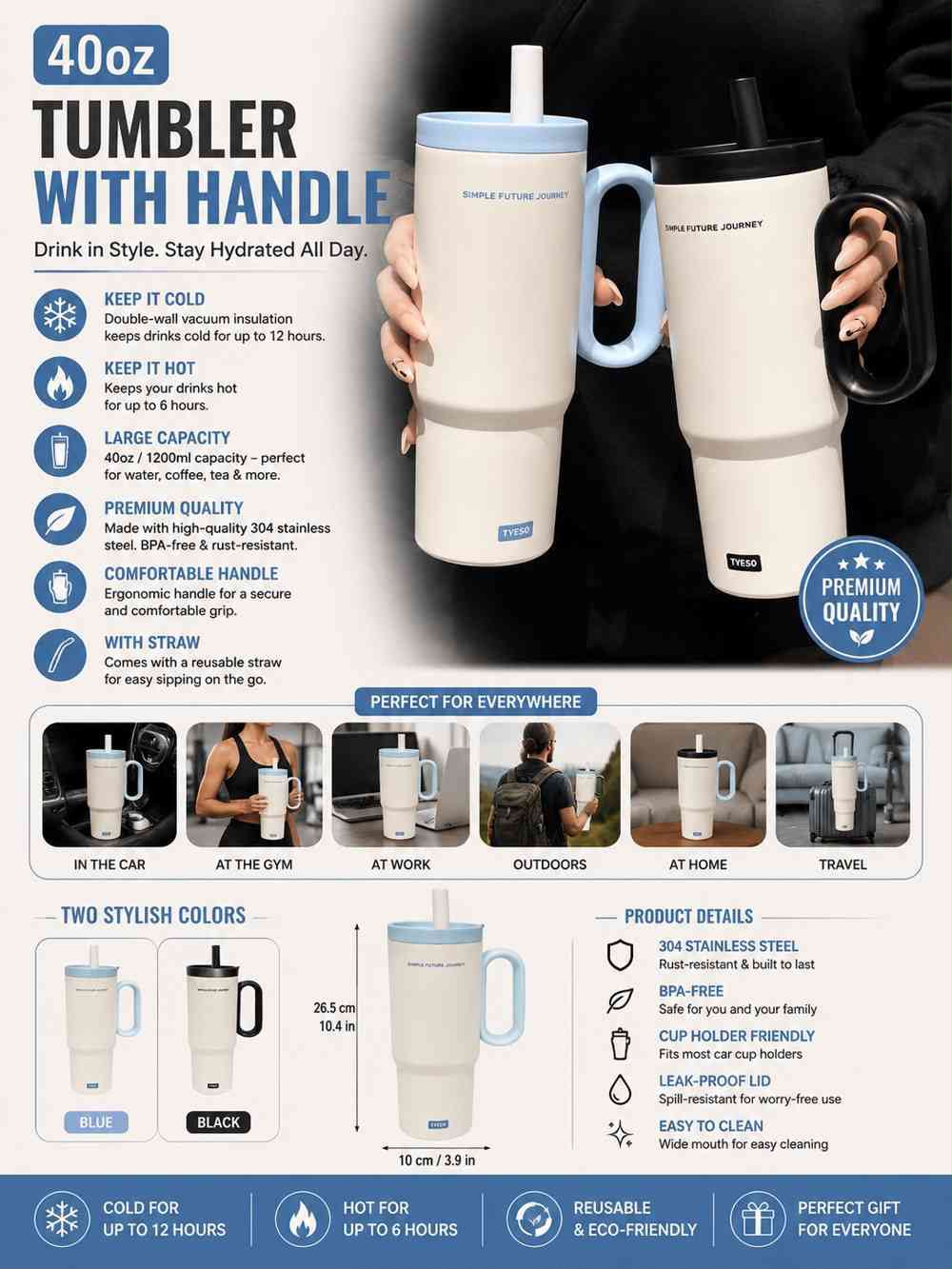 40oz Insulated Tumbler with Straw