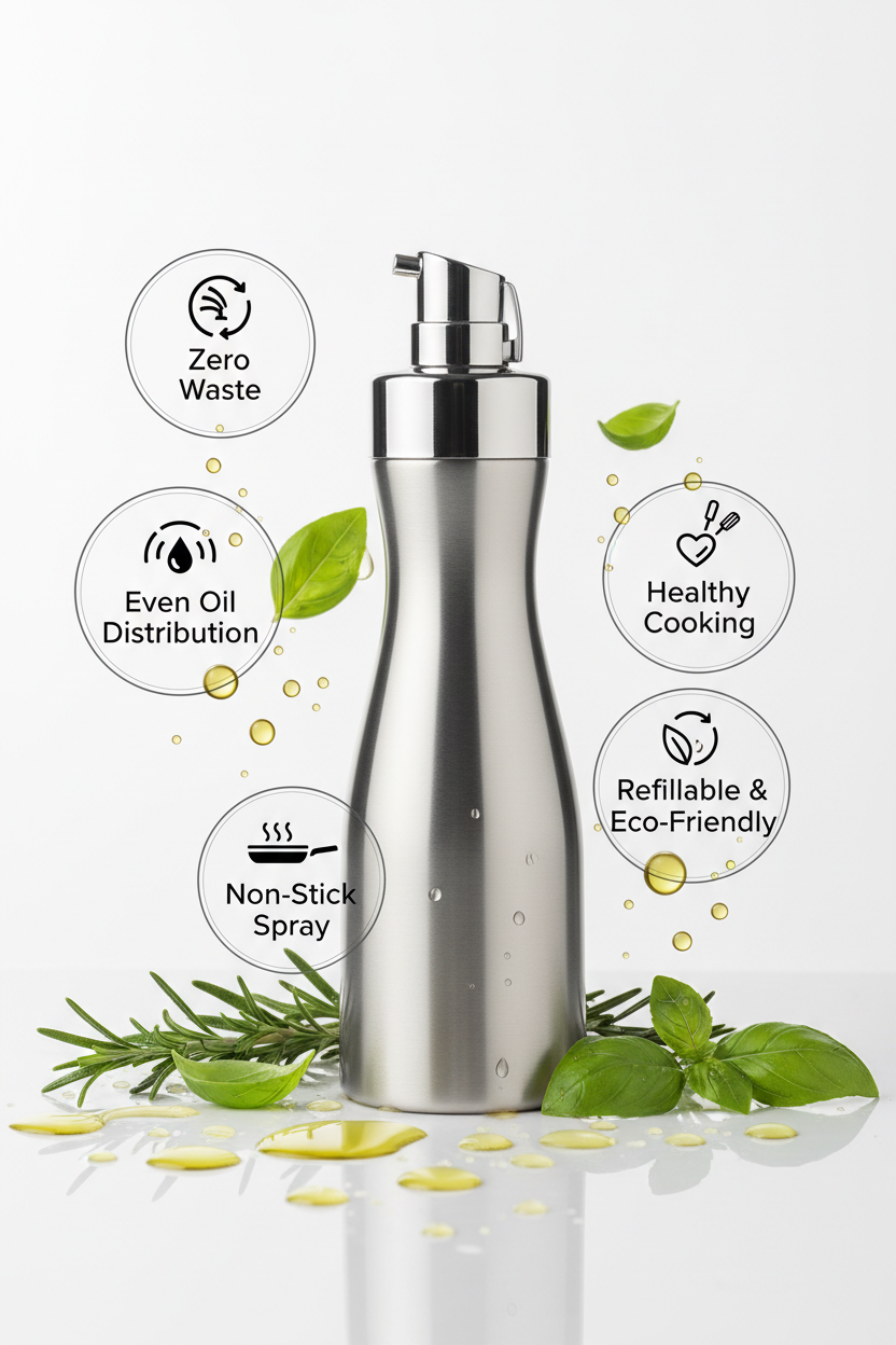 2-in-1 Oil Spray Bottle & Dispenser – Leakproof Kitchen Oil Sprayer